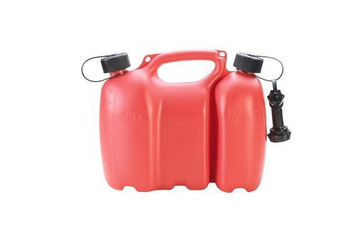 DENIOS dubbele jerrycan voor brandstof, geïntegreerd oliereservoir, 6 + 3 l, rood, verpakking van 4, 308378