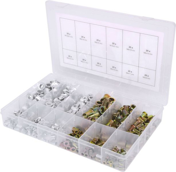 KS Tools assortiment klinknagels met schroefdraad, staal en aluminium, M3x9mm-M10x21mm, 300 stuks, 970.0630
