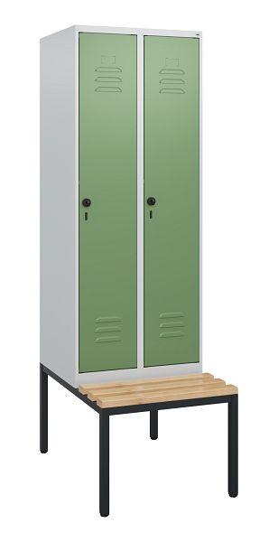 C+P luierkastje Classic PLUS, met onderbank, 2 vakken, 1950x600x815mm, 7035/6011, draaibare sluiting, beuken zitlat, 0800505-20 S10006