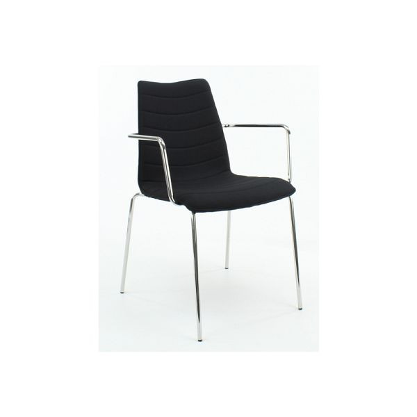 Lüllmann vergaderstoel met armleuningen, gestoffeerd, 470/870 x 540 x 510 mm, chroom/zwart, 221005
