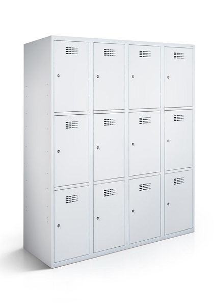 KEMMLIT lockerkast met 4 vakken en 12 deuren 30cm met gesloten bodem, lichtgrijs 7035, draaibare sluiting, 100606