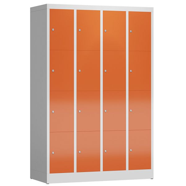 Lüllmann ClassiX lockerkast, 4 compartimenten met elk 4 compartimenten, 1800 x 1185 x 500 mm, lichtgrijs/vuurrood, X-520444