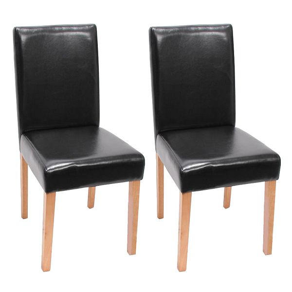 Mendler set van 2 eetkamerstoelen fauteuil Littau, leer, zwart, lichte poten, 7973