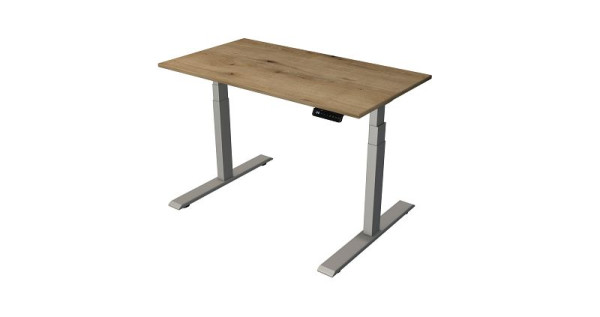 Kerkmann zit-/statafel Thuiskantoor B 1200 x D 650 mm, elektrisch in hoogte verstelbaar van 630-1270 mm, eiken/zilver (montage), 10188955
