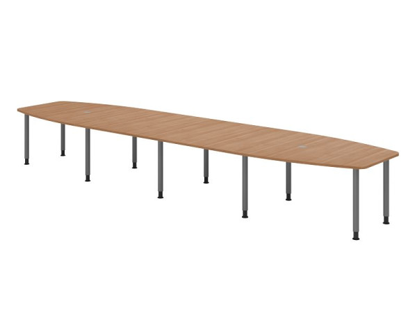 Hammerbacher vergadertafel KT52C, 520 x 130 cm, blad: walnoot, 25 mm dik, tienpoots frame grafiet, ronde buis 6 cm, werkhoogte 72-74 cm, VKT52C/N/G