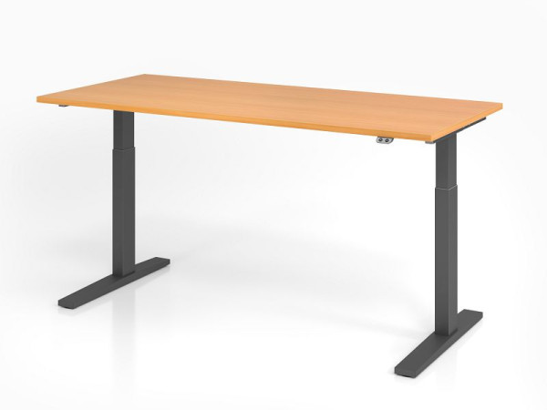 Hammerbacher bureau XMKA19, 180 x 80 cm, blad: beuken, 25 mm dik, ABS dikke rand, rechthoekige vorm, grafiet, VXMKA19/6/G