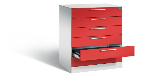 C+P archiefkast Asisto, H1010xB800xD600mm, kleur: lichtgrijs / vuurrood, beugelgreep, 146243-600 S10023