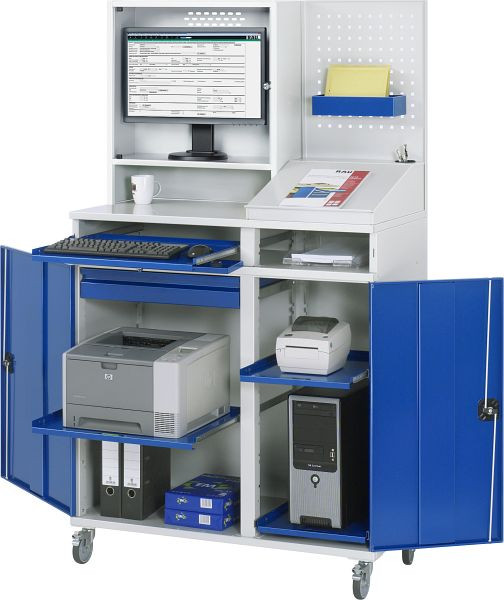 RAU computerkast - model 68, B1100xD520xH1895mm, monitorbehuizing B650 x D250 x H710mm, middensteun voor het verdelen van de inbouwbreedte, 07-1100T-M68-MG2F.11