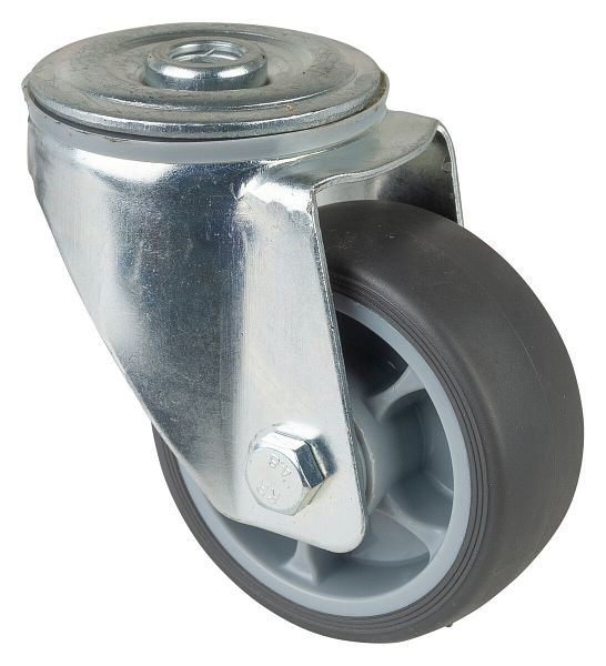 BS rollen transportrol zwenkrol, thermoplastisch rubber wiel grijs, rollager, achtergat, diameter: 80 mm, verpakking: 4 stuks, L101.B44.081