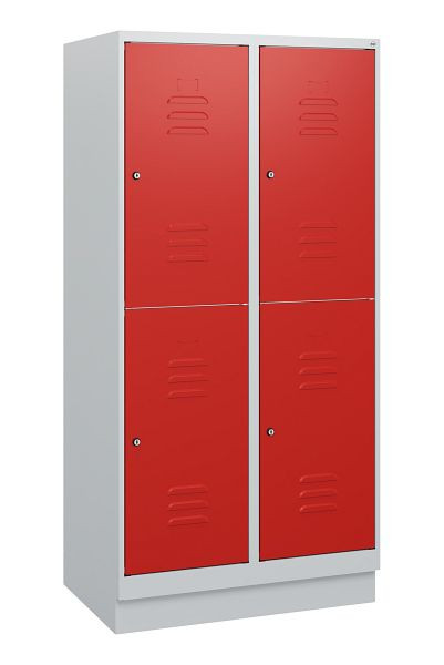 C+P Doppelstöckiger Spind Classic PLUS, Sockel, 2 Abteile, 1630x800x500mm, 7035/3020, Zylinderschlösser, 0803205-22 S10032