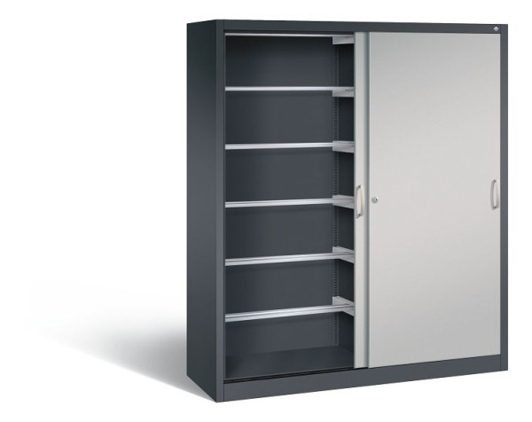 C+P schuifdeurkast Acurado, H1950xB1600xD500mm, kleur: zwart grijs/wit aluminium, beugelgreep, 2150-60 S10032