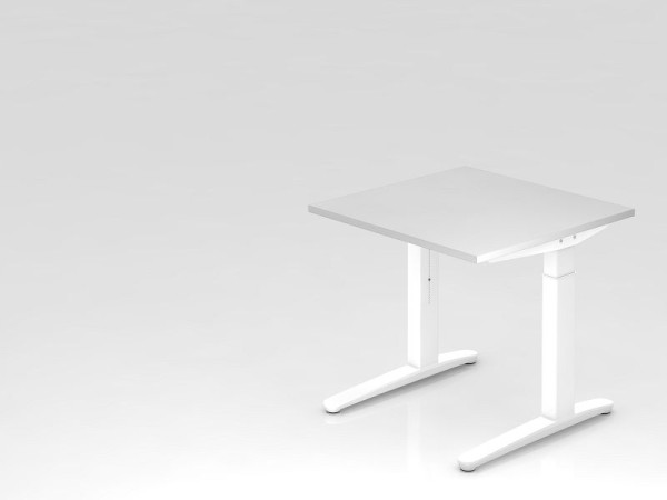 Hammerbacher bureau C-poot 80x80cm wit/wit, witte aluminium loper, VXB08/W/WW