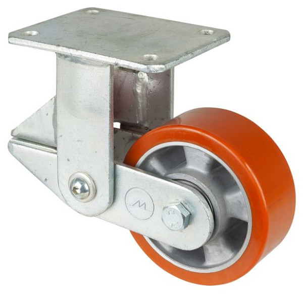 BS-rollen Veerbelast zwaarlastwiel, bokwiel, breedte 50 mm, Ø125 mm, tot 450 kg, polyurethaan gegoten 95 Shore A, aluminium, kogellager, T110.B90.125