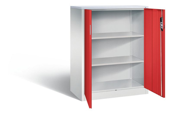C+P kantoorkast Acurado, H1200xB930xD500mm, kleur: lichtgrijs / vuurrood, verzonken handgreep, 3 niveaus, 9287-1200 S10228