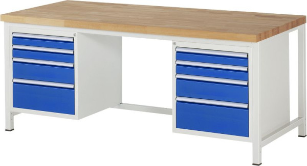 RAU werkbank serie 8000 - frameconstructie (gelast frame), 2 onderbouw containers (4x laden), 2000x840x900 mm, 03-8182A1-209B4S.11