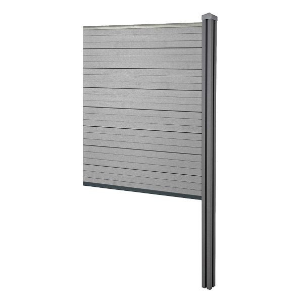 Mendler WPC inkijkbescherming Sarthe, schutting windbescherming, WPC paal voor inbetonneren, aanbouwelement smal, 98cm grijs, 64890+76237+76240+76261