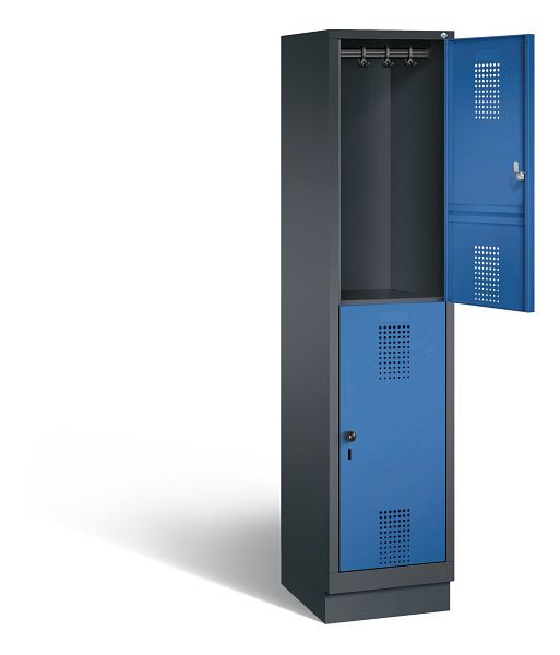 C+P locker dubbellaags Evolo, H1800xB420xD500mm, kleur: zwartgrijs / gentiaanblauw, 48320-12 S10030