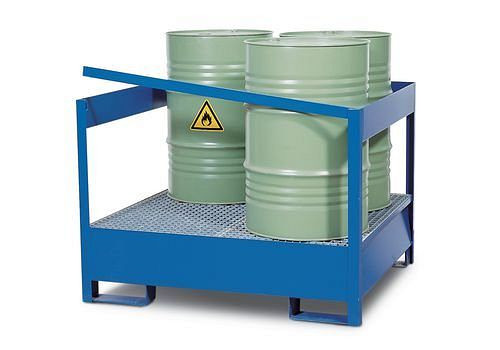 DENIOS station voor gevaarlijke goederen 4 P2-P-V50 van staal, geverfd, voor 4 vaten van 200 liter, met frame, 178-415