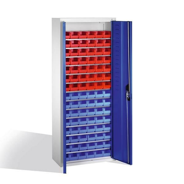 C+P tijdschriftenkast serie 13, H1690xB700xD300mm, kleur: lichtgrijs / gentiaanblauw, verzonken handgreep, 133413-25 S10032