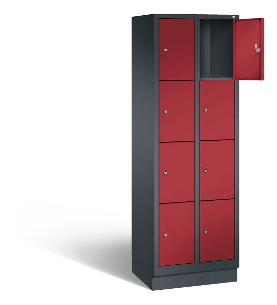 C+P lockerkast Evolo, H1800xW610xD500mm, kleur: zwart-grijs/robijnrood, 48020-204 S10033
