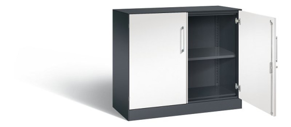 C+P dressoir met vleugeldeuren Asisto, H915xB1000xD435mm, kleur: zwartgrijs/verkeerswit, beugelgreep, 2 niveaus, 141052-000 S10175