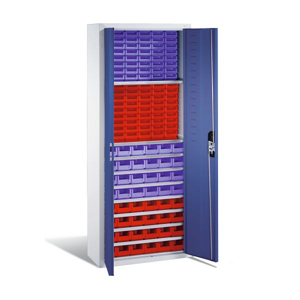 C+P tijdschriftenkast serie 13, H1690xB700xD300mm, kleur: lichtgrijs / gentiaanblauw, verzonken handgreep, 133413-24 S10020
