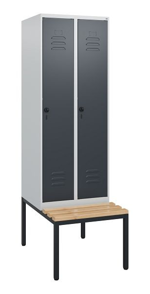 C+P luierkastje Classic PLUS, met onderbank, 2 vakken, 1950x600x815mm, 7035/7016, draaibare sluiting, beuken zitlat, 0800505-20 S10008