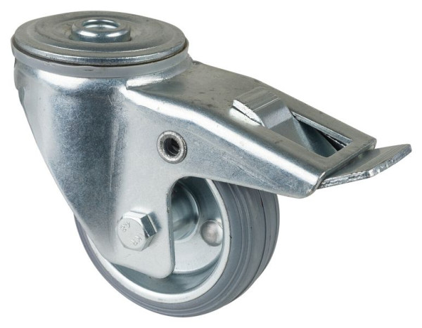 BS-rollen transportrol met rem, breedte 26 mm, Ø80 mm, tot 50 kg, grijs rubberen loopvlak, rollager, VE 4 stuks, L121.B56.080