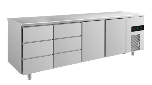 A&S Polarny koeltafel -2 tot +8°C met 2x deuren en 2x drie laden links, 2330 x 700 x 850 mm, KT4DDTT