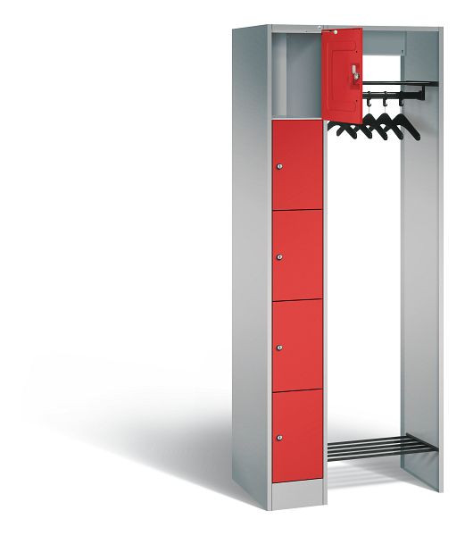 C+P open garderobe serie 8070, H1950xW740xD480mm, kleur: wit aluminium / vuurrood, 80700-00 S10319