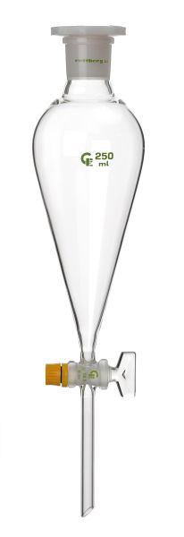 Rettberg scheitrechter, 2000 ml, Squibb, ongegradueerd, massief glazen afsluitkraan NS 18,8/6 mm boring, PE stop NS 29/32, borosilicaatglas 3.3, 114131063