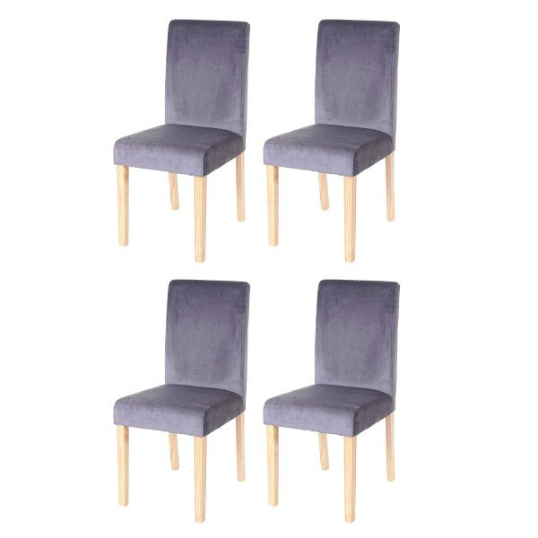 Mendler set van 4 eetkamerstoelen stoel keukenstoel Littau, fluweel, grijs, lichte poten, 61270