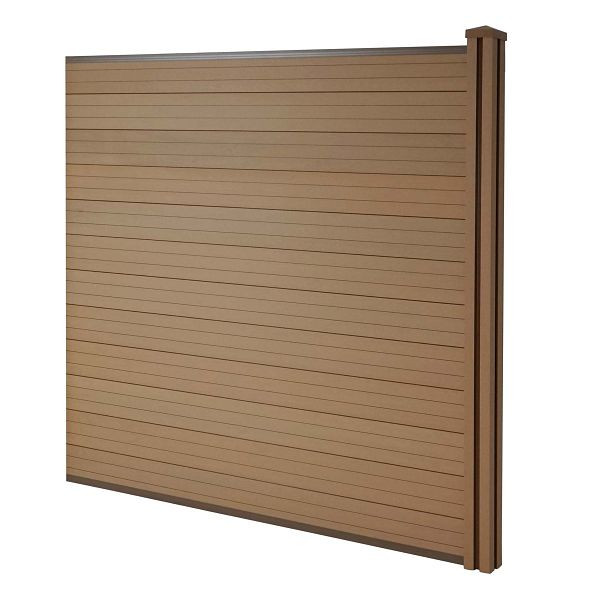 Mendler WPC inkijkscherm Sarthe, windscherm, WPC paal, aanbouwelement, 1.88m teak, 77566+77567+77568