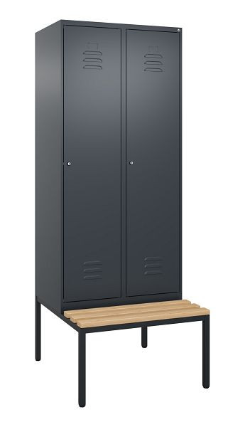 C+P luierkastje Classic PLUS met middenwand, bank, 2 vakken, 2120x800x815mm, 7016/7016, cilindersloten, beuken zitlat, 0800507-22F S10056