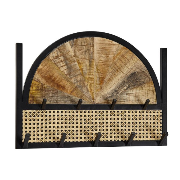 Wohnling wandkapstok Mango massief hout / rotan 53x40x7,5 cm design halkapstok, haakstrip Weens vlechtwerk, wandpaneel metaal, wandkapstok, WL6.590