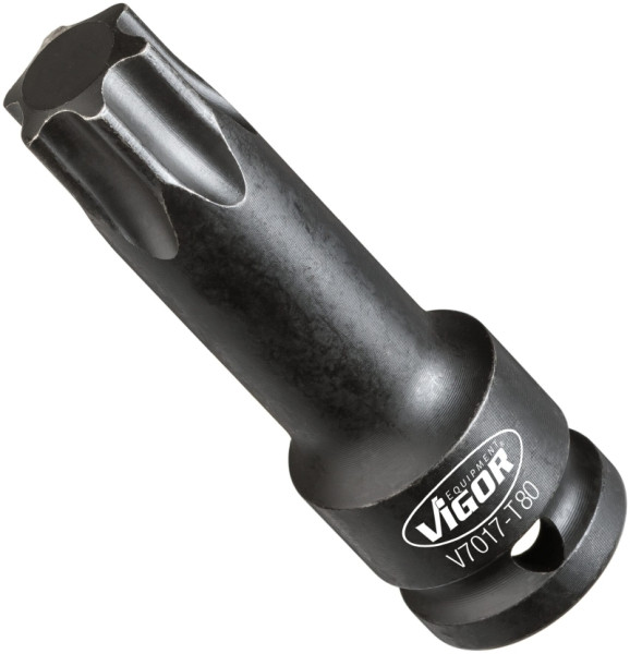 VIGOR slagmoersleutel schroevendraaier bit, hol vierkant 12,5 mm (1/2 inch), binnen TORX® profiel, T80, V7017-T80