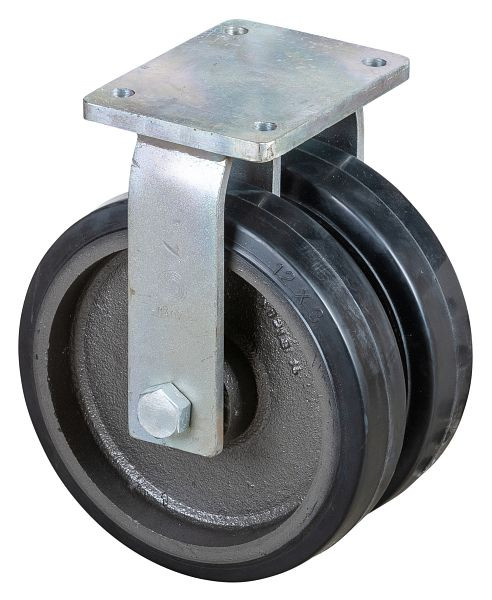 BS Rollen zwaarlast dubbel zwenkwiel, bokwiel, wielbreedte 2x75 mm, wiel-Ø 300 mm, draagvermogen 1700 kg, zwarte elastische banden, gegoten, kogellagers, S110.B81.300