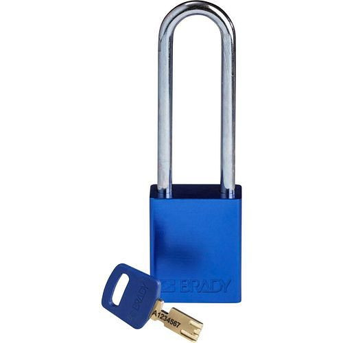 Brady hangslot SafeKey, aluminium heldere beugelhoogte 76,20 mm, blauw, 312001