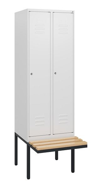 C+P Umkleidespind Classic PLUS, 2 Abteile, 1950x600x815mm, 9016/9016, Zylinderschlösser, Buche-Sitzleisten, 0800405-20 S10029