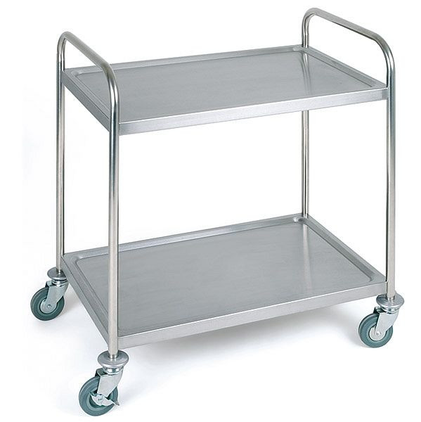 APS serveer-/transportwagen, 91 x 59 cm, hoogte: 93 cm, roestvrij staal mat, 2 planken, afmeting plank: ca. 83 x 51 cm, 11977