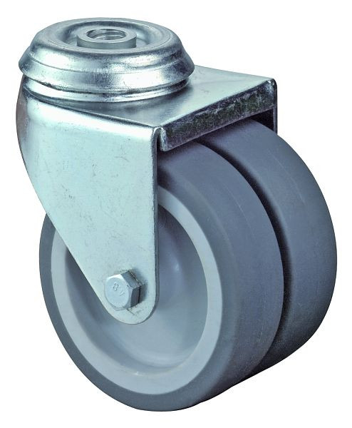 BS rollenapparaat dubbele rol, wielbreedte 2x24 mm, wiel-Ø 75 mm, draagvermogen 80 kg, grijs rubberen loopvlak, glijlager, VE 4 stuks, B101.A80.075