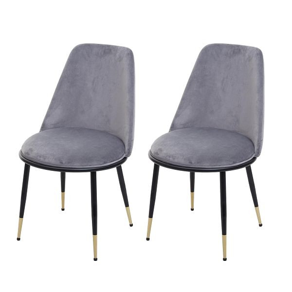 Mendler Set van 2 eetkamerstoelen HWC-H28, stoel keukenstoel, metaal, grijs, zwarte poten, fluweel, 72825