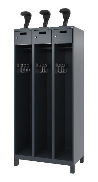C+P Evolo brandweerkast, model PRAKTUS, 3 compartimenten, H1850B900T500 mm, antraciet, voeten, 0492015-30 S10007