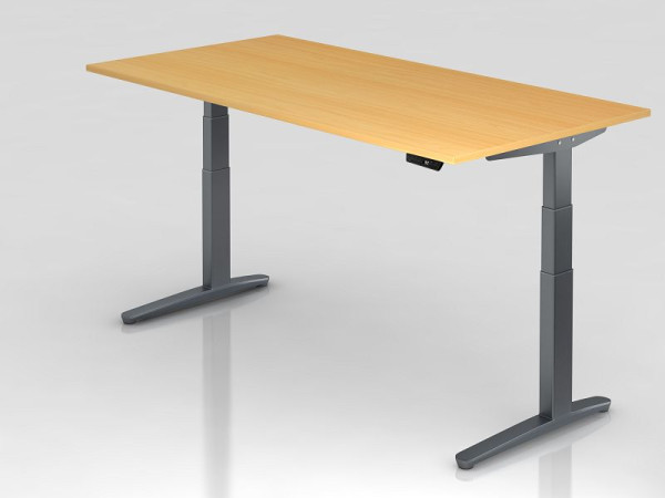 Hammerbacher elektrisch zit-sta bureau 200x100cm beuken/grafiet, rechthoekige vorm, VXBHM2E/6/GG