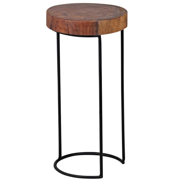 Wohnling bijzettafel AKOLA massief sheeshamhout, metalen poten, landhuisstijl, boomstamvorm, echt natuurlijk hout, hoogte 55 cm, WL1.552