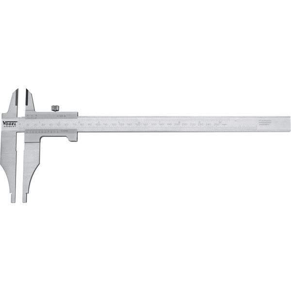Vogel Germany werkplaatsschuifmaat, DIN 862, 250 mm / 10 inch, zonder fijnafstelling, met meetpunten, 200602