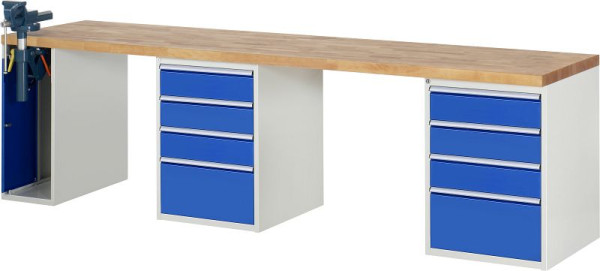 RAU werkbank serie 7000 - modulair ontwerp, 8 x laden, 1 x bankschroefkast, 3000x840x700 mm, 03-7510A9-307B4S.11