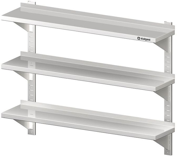 Stalgast driedubbele wandplank, hoogte 930 mm, met beugels en wandrails, in hoogte verstelbaar, gelast
