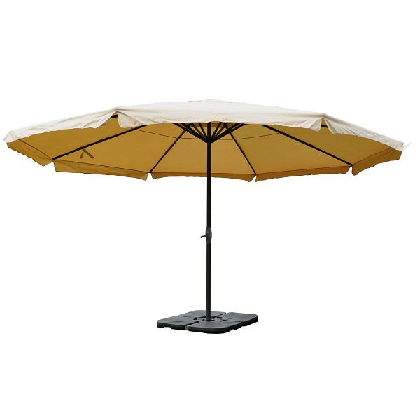 Mendler parasol Meran Pro, horeca marktparasol met volant Ø 5m polyester/aluminium 28kg, creme met standaard, 34344+31831