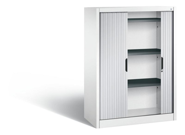 C+P dressoir met rolluik Omnispace, H1345xB1000xD420mm, kleur: verkeerswit/wit aluminium, verzonken greep, 3 niveaus, 3222-00 S10090